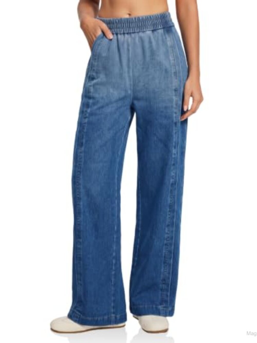 Women's Wide Leg High Rise Pull On Jeans Stretch Denim Pants Casual